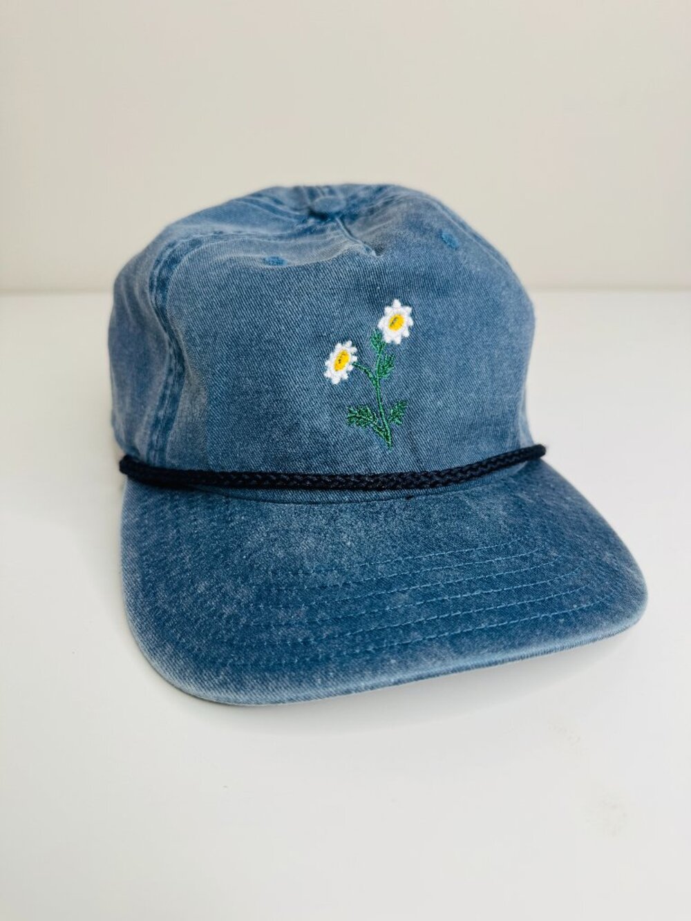 Legacy Snapback Hat Cap Adjustable Denim Blue Embroidered Daisy Rope Detail